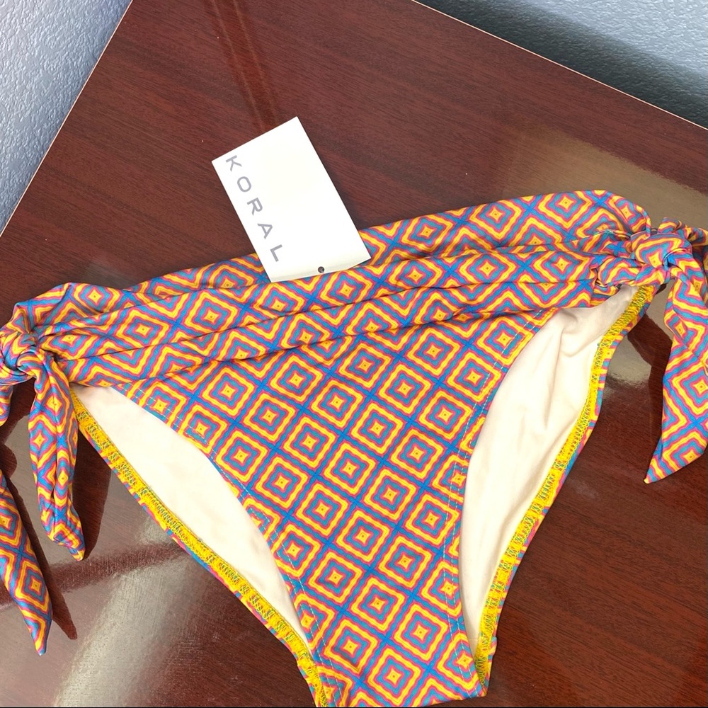 Koral Blue Yellow Orange Bikini Bottom Tie Sides M